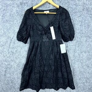 NSR Mini Dress Womens Small Black Floral Lace Front Cutout Girly Goth Wednesday